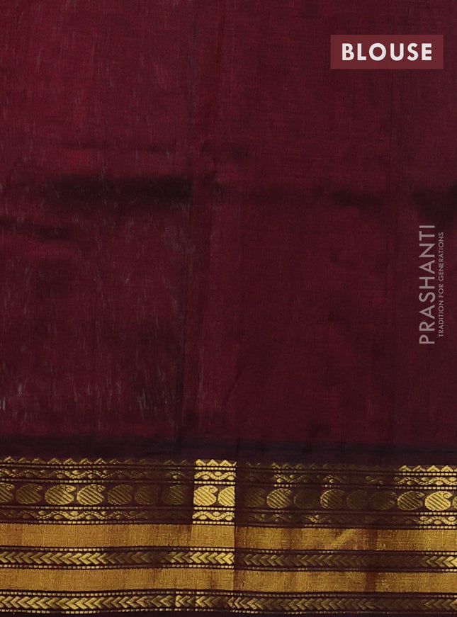 Kuppadam silk cotton saree teal blue and deep maroon with allover paisely zari woven buttas and temple design zari woven border