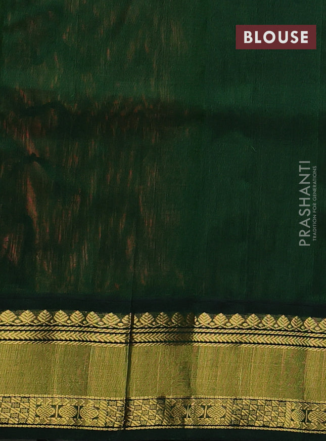 Kuppadam silk cotton saree peach orange and bottle green with allover zari woven buttas and rettapet zari woven border