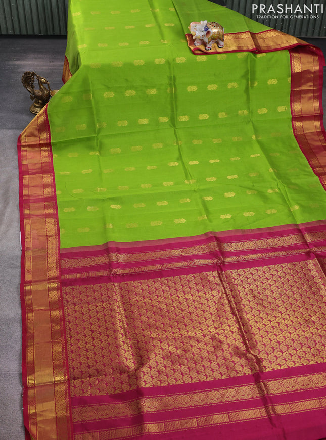 Kuppadam silk cotton saree light green and maroon with plain body and rettapet zari woven border