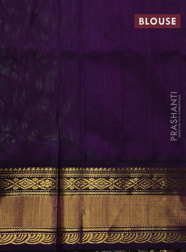 Kuppadam silk cotton saree teal green and purple with plain body and rettapet zari woven border