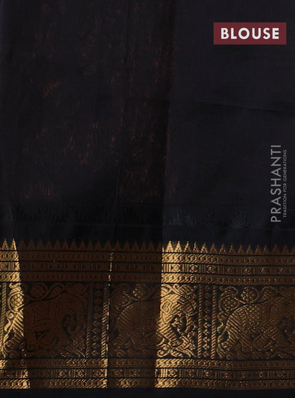 Kuppadam silk cotton saree peach orange and black with allover laksha deepam pattern and temple design elephant zari woven border