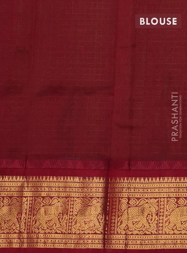 Kuppadam silk cotton saree light green and maroon with allover laksha deepam pattern and temple design elephant zari woven border