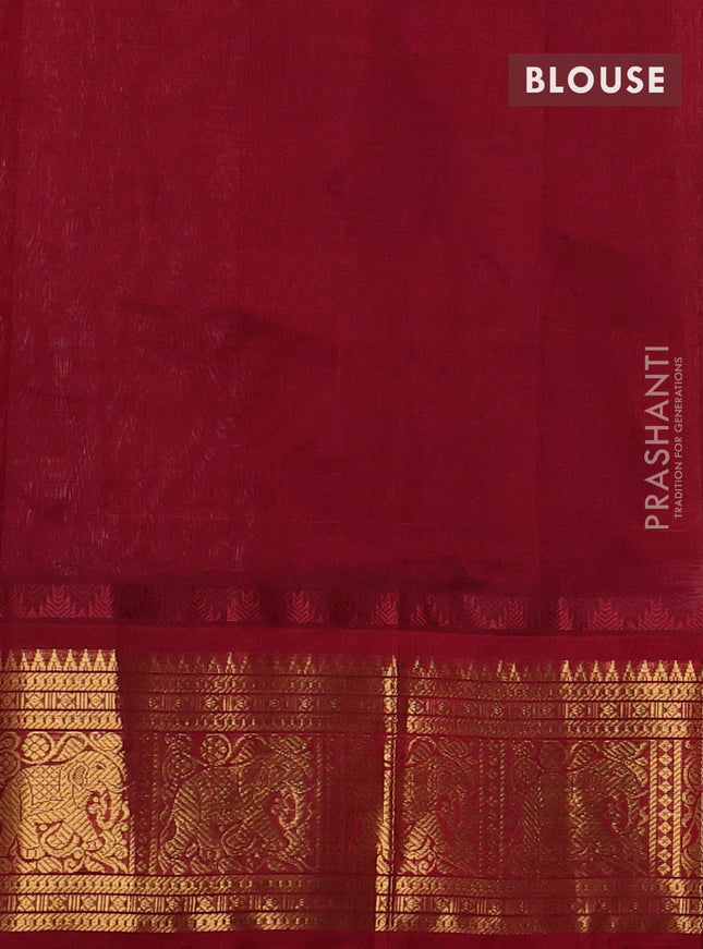 Kuppadam silk cotton saree off white and maroon with allover laksha deepam pattern and temple design elephant zari woven border