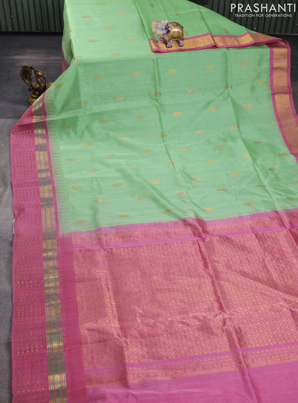 Kuppadam silk cotton saree pista green and mauve pink with zari woven buttas and zari woven border