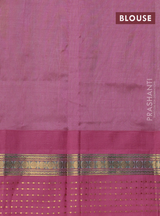 Kuppadam silk cotton saree pista green and mauve pink with zari woven buttas and zari woven border