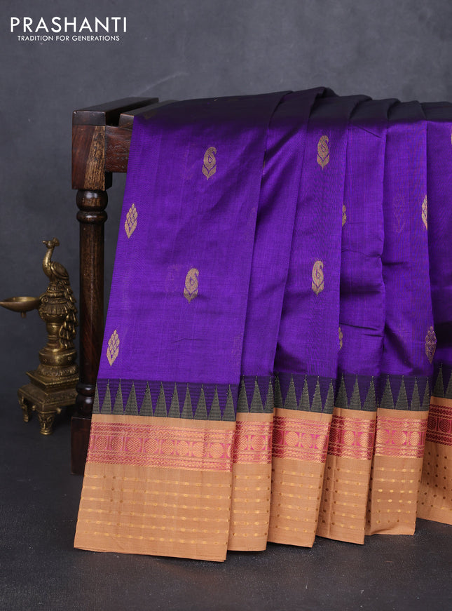 Kuppadam silk cotton saree violet and sandal with zari woven buttas and zari woven border