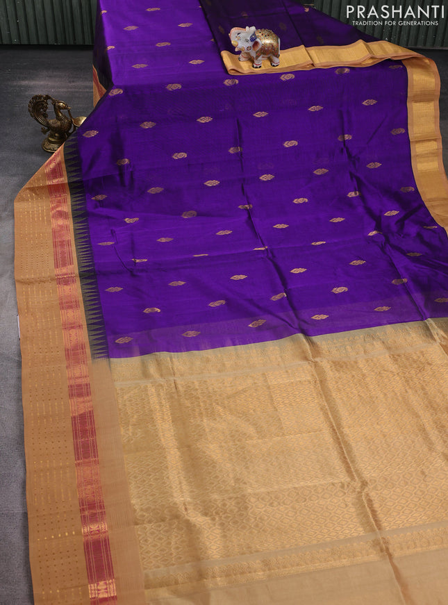 Kuppadam silk cotton saree violet and sandal with zari woven buttas and zari woven border