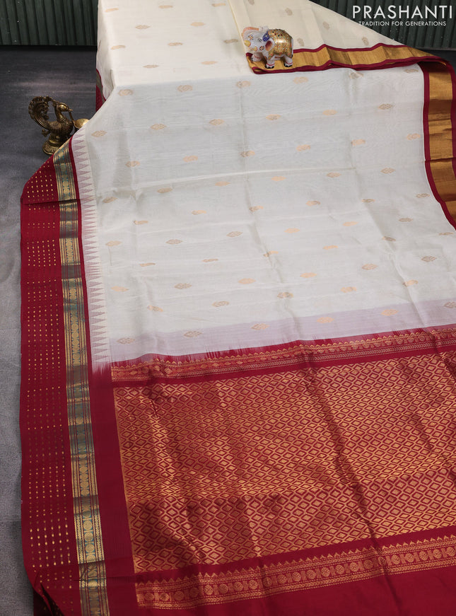 Kuppadam silk cotton saree off white and maroon with zari woven buttas and zari woven border