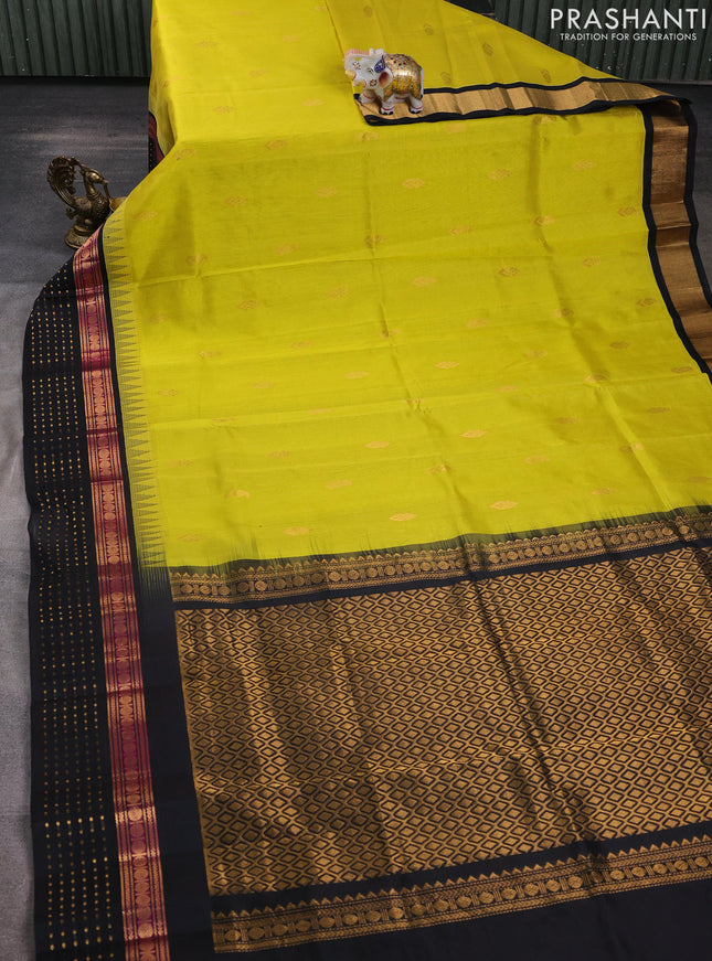 Kuppadam silk cotton saree lime yellow and black with zari woven buttas and zari woven border