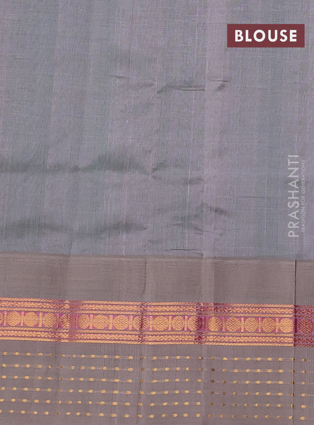 Kuppadam silk cotton saree teal green and beige with zari woven buttas and zari woven border