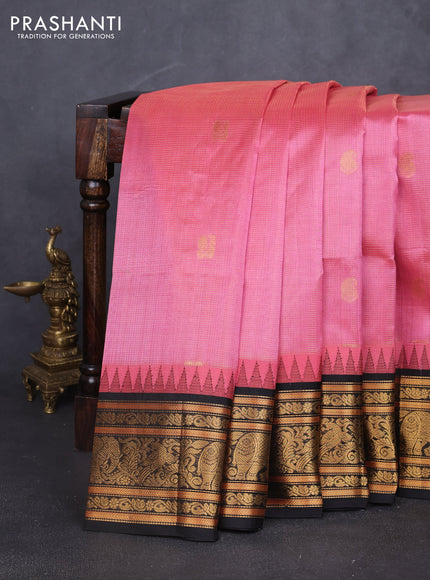 Kuppadam silk cotton saree mauve pink and black with allover vairosi pattern & buttas and zari woven border