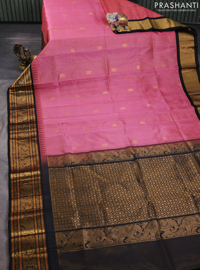 Kuppadam silk cotton saree mauve pink and black with allover vairosi pattern & buttas and zari woven border