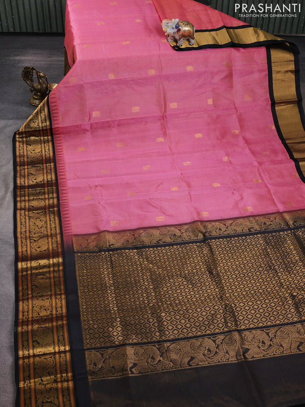 Kuppadam silk cotton saree mauve pink and black with allover vairosi pattern & buttas and zari woven border