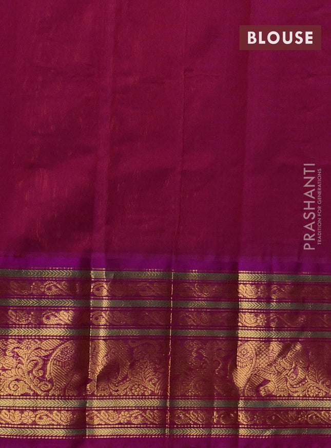 Kuppadam silk cotton saree peach orange and purple with allover small zari checked pattern and long zari woven border