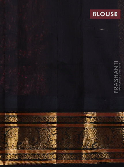 Kuppadam silk cotton saree peach pink and black with allover vairosi pattern & buttas and long zari woven border