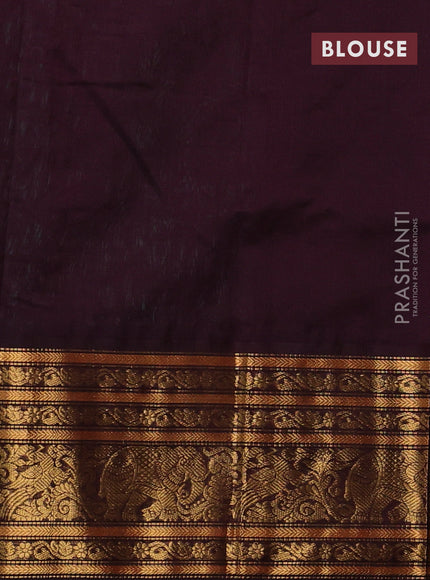 Kuppadam silk cotton saree teal green and coffee brown with allover small zari checked pattern and long zari woven border