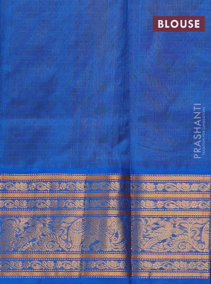 Kuppadam silk cotton saree rust shade and cs blue with allover zari checked pattern and long zari woven border