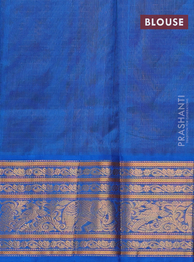 Kuppadam silk cotton saree rust shade and cs blue with allover zari checked pattern and long zari woven border