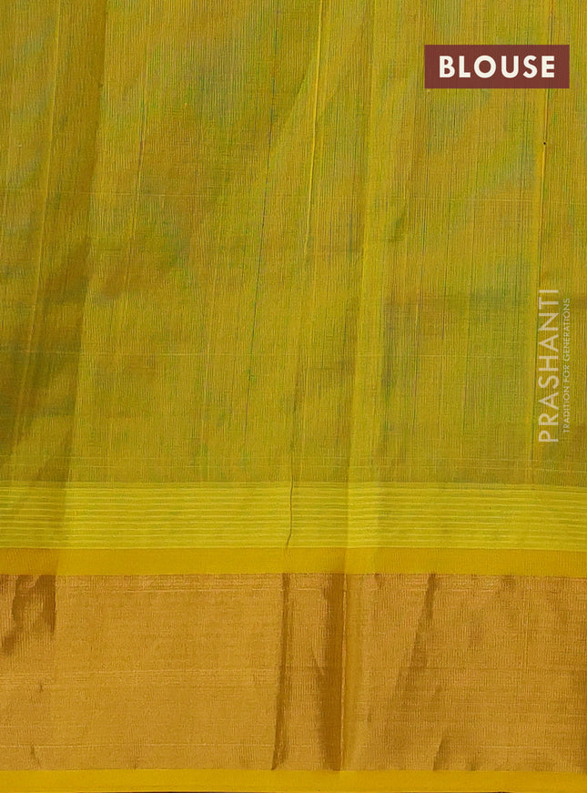 Kuppadam silk cotton saree navy blue and yellow with plain body and temple design zari woven border