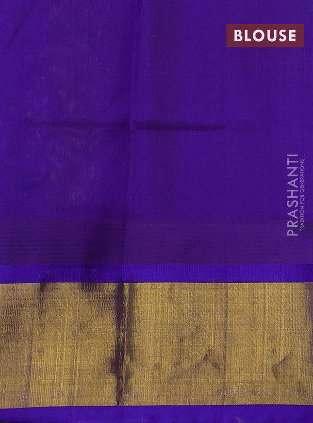 Kuppadam silk cotton saree light green and violet with plain body and temple design zari woven border