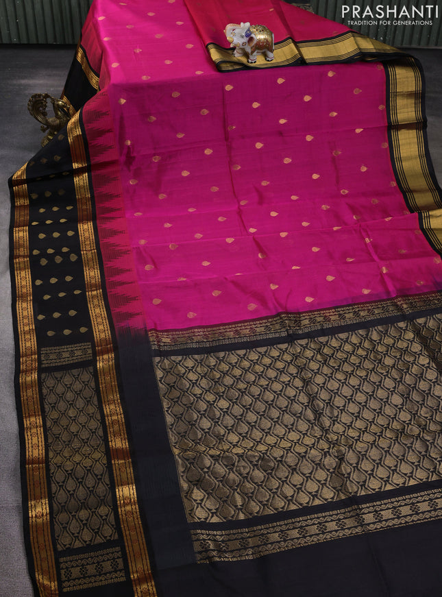 Kuppadam silk cotton saree dark magenta pink and black with allover zari woven buttas and rettapet zari woven butta border