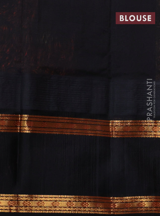 Kuppadam silk cotton saree peach orange and black with allover zari woven buttas and rettapet zari woven butta border