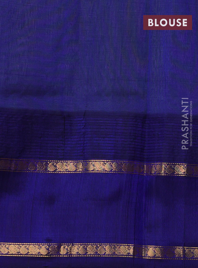 Kuppadam silk cotton saree pista green and navy blue with allover small zari checked pattern and rettapet zari woven butta border