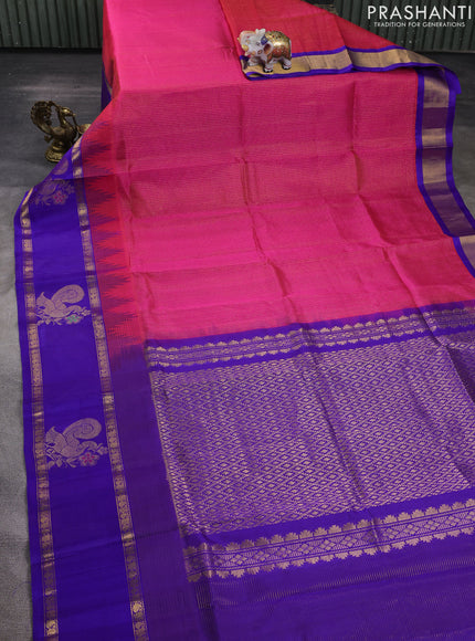 Kuppadam silk cotton saree pink and violet with allover small zari checked pattern and rettapet zari woven butta border