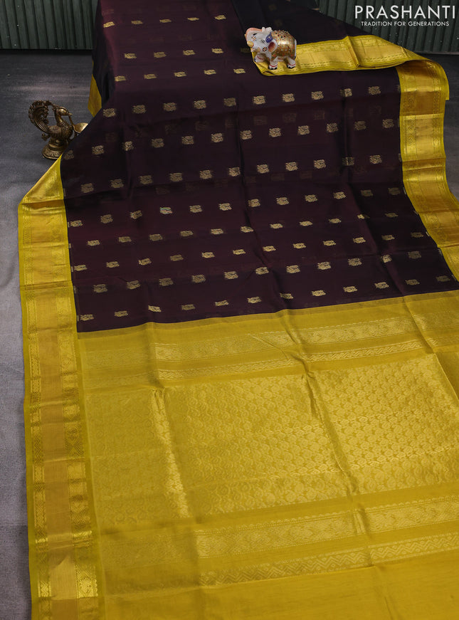 Kuppadam silk cotton saree black and lime yellow with annam zari woven buttas and zari woven border