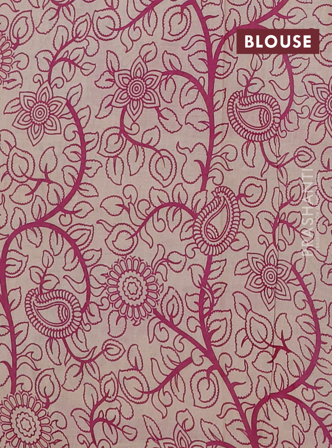 Kalamkari cotton saree beige and pink with allover prints and printed border