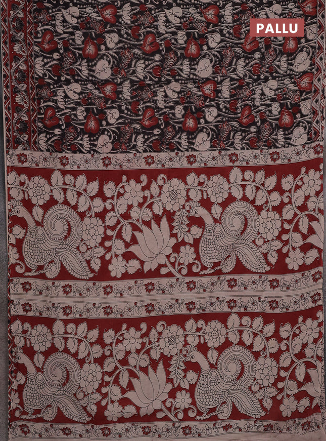 Kalamkari cotton saree black and maroon with allover prints and printed border