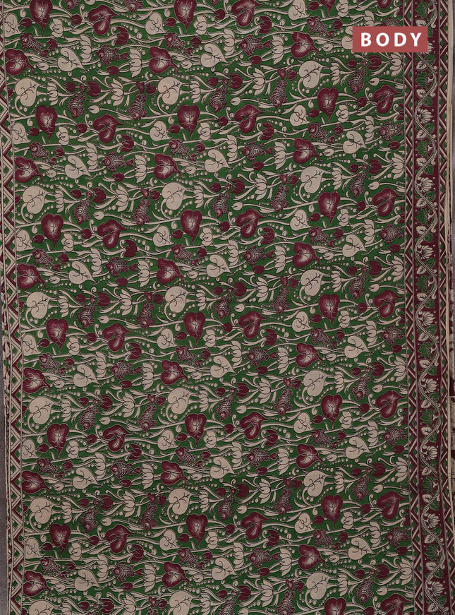 Kalamkari cotton saree light green and wine shade with allover prints and printed border