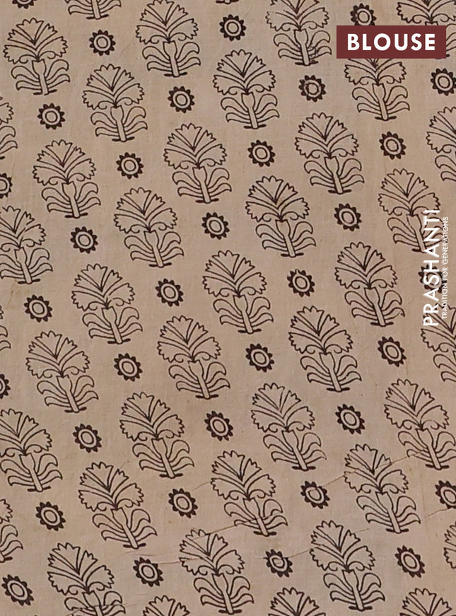 Kalamkari cotton saree beige and yellow with allover prints and printed border