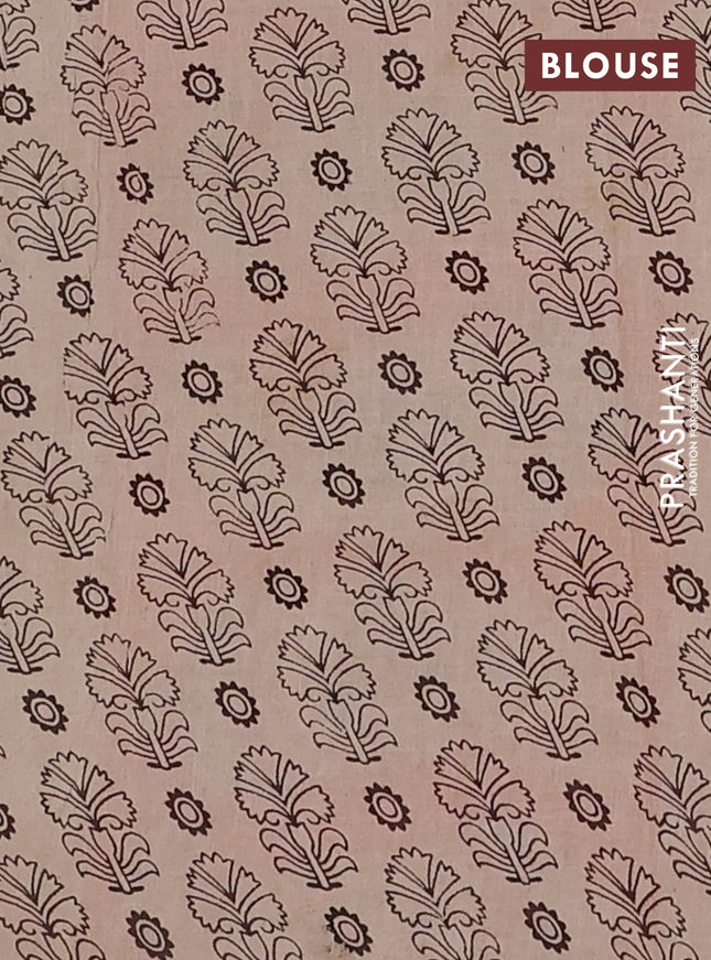 Kalamkari cotton saree beige and orange with allover prints and printed border