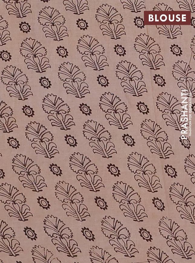 Kalamkari cotton saree beige and maroon with allover prints and printed border