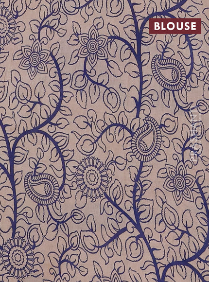 Kalamkari cotton saree yellow and blue with allover prints and printed border