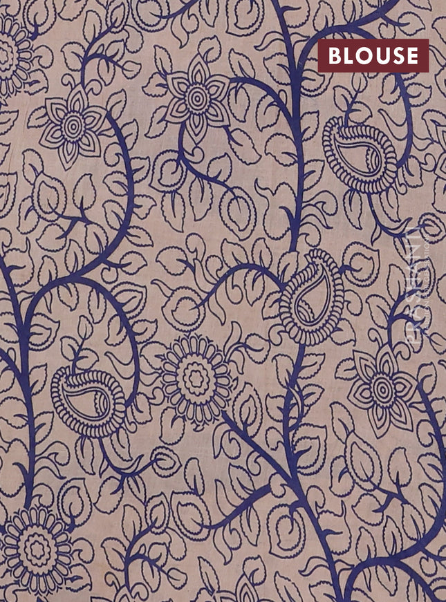 Kalamkari cotton saree yellow and blue with allover prints and printed border