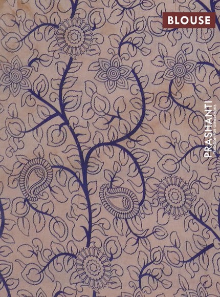 Kalamkari cotton saree maroon and blue with allover prints and printed border