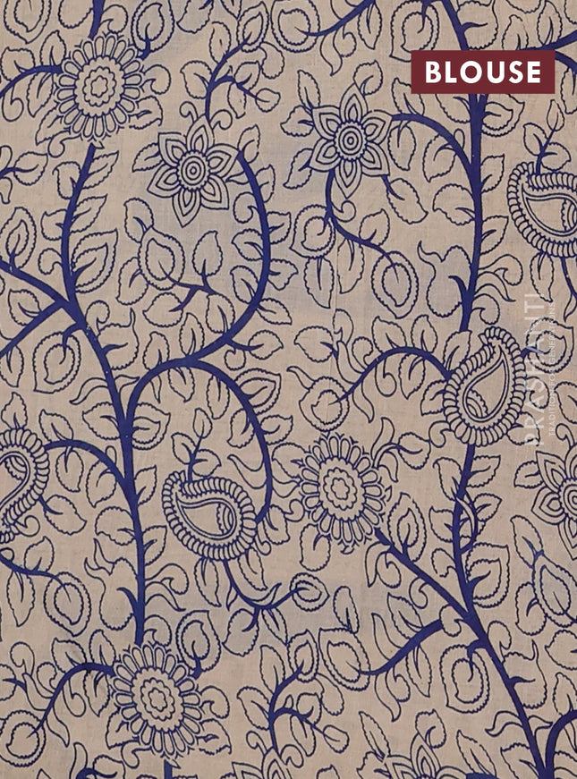 Kalamkari cotton saree green and blue with allover prints and printed border