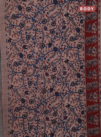 Kalamkari cotton saree beige and maroon with allover prints and printed border
