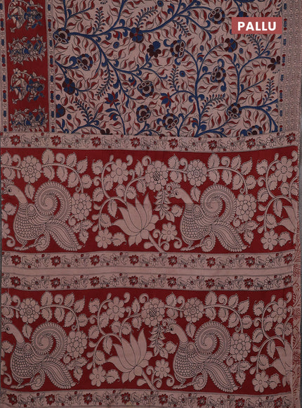 Kalamkari cotton saree beige and maroon with allover prints and printed border