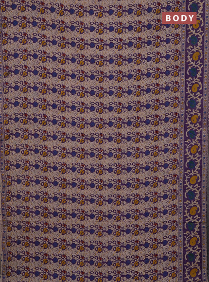 Kalamkari cotton saree beige and lavender with allover prints and printed border