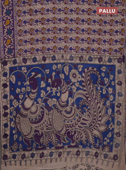 Kalamkari cotton saree beige and lavender with allover prints and printed border