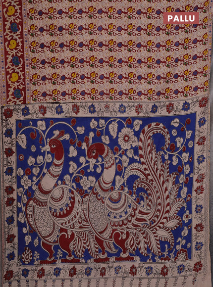 Kalamkari cotton saree beige and maroon with allover prints and printed border
