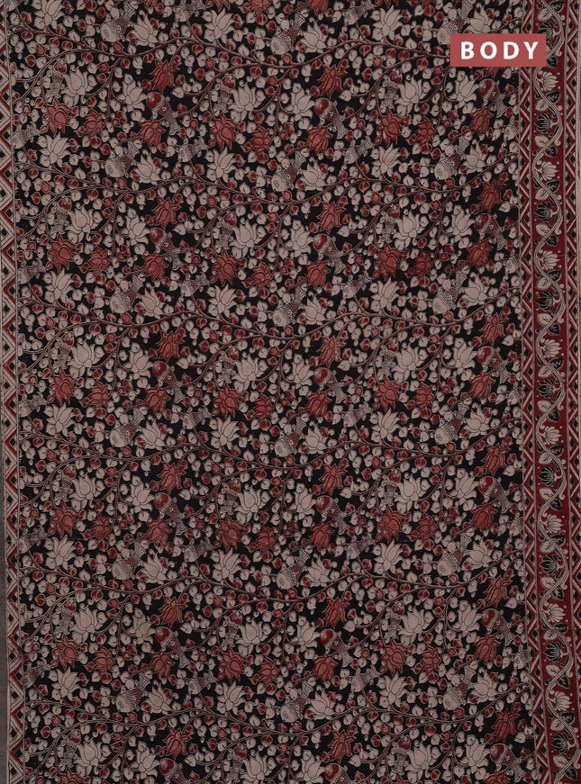 Kalamkari cotton saree black and maroon with allover prints and printed border