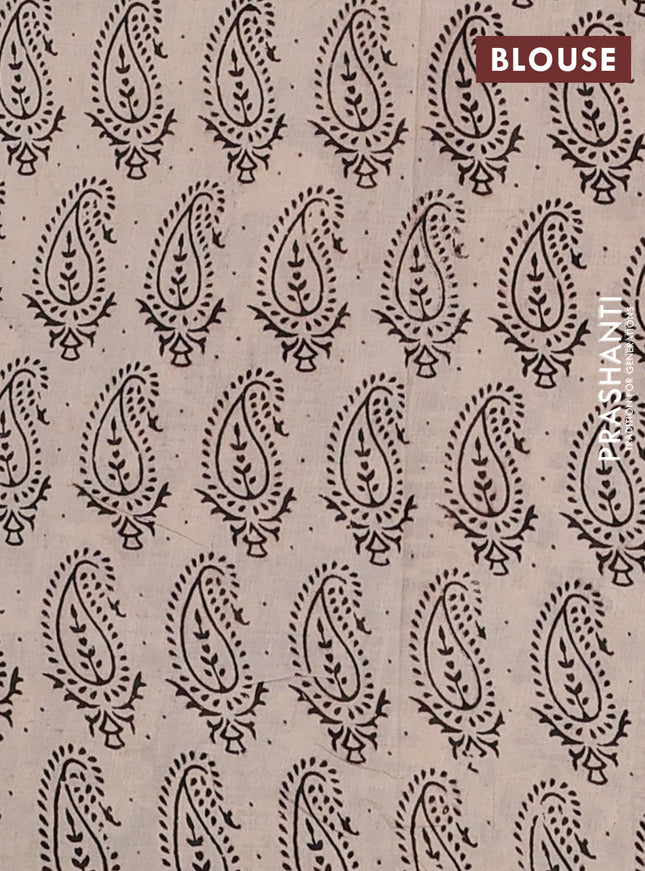 Kalamkari cotton saree beige and light green with allover prints and printed border