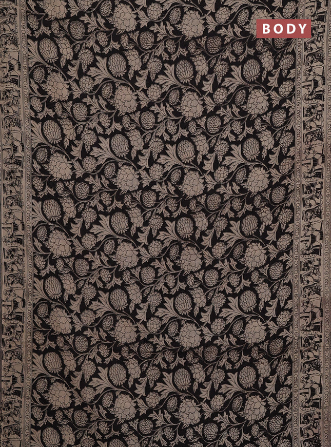 Kalamkari cotton saree black and beige with allover prints and printed border