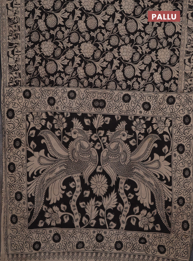 Kalamkari cotton saree black and beige with allover prints and printed border