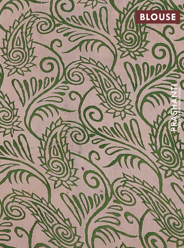 Kalamkari cotton saree beige and green with allover prints and printed border