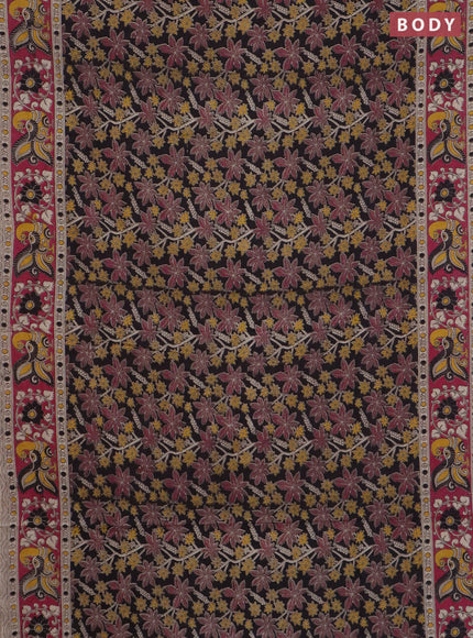 Kalamkari cotton saree black and pink with allover prints and printed border